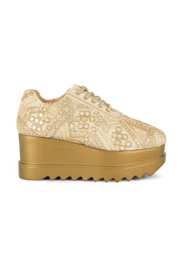 Buy Anaar Gold Band Baja Bling Chiffon Sneakers Online at Aza Fashions Buy_Anaar_Gold Band Baja Bling Chiffon Sneakers _Online_at_Aza_Fashions