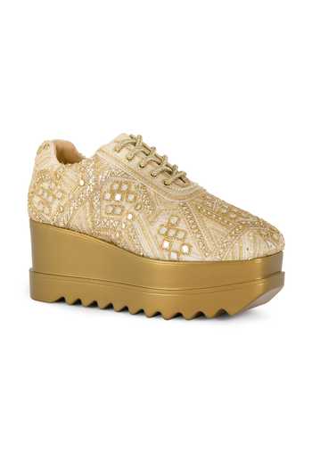 Shop Anaar Gold Band Baja Bling Chiffon Sneakers Online at Aza Fashions Shop_Anaar_Gold Band Baja Bling Chiffon Sneakers _Online_at_Aza_Fashions