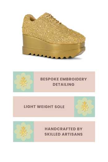Anaar Gold Wink And Clink Embroidered Wedge Sneakers Online at Aza Fashions Anaar_Gold Wink And Clink Embroidered Wedge Sneakers _Online_at_Aza_Fashions