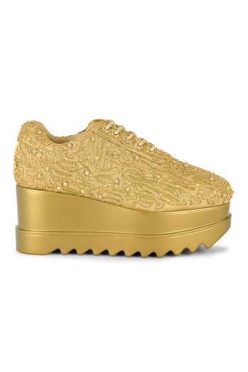 Buy Anaar Gold Wink And Clink Embroidered Wedge Sneakers Online at Aza Fashions Buy_Anaar_Gold Wink And Clink Embroidered Wedge Sneakers _Online_at_Aza_Fashions