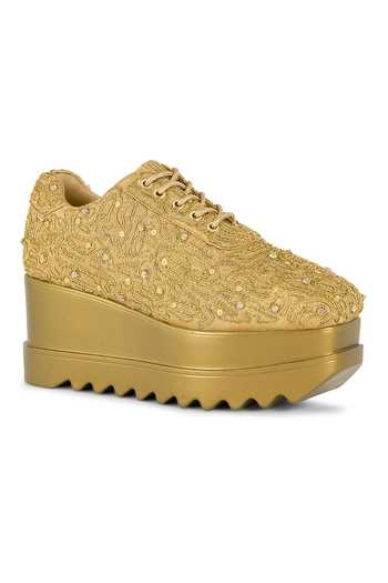 Anaar Gold Wink And Clink Embroidered Wedge Sneakers at Aza Fashions Anaar_Gold Wink And Clink Embroidered Wedge Sneakers _at_Aza_Fashions