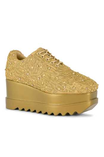 Buy Anaar Gold Wink And Clink Embroidered Wedge Sneakers Buy_Anaar_Gold Wink And Clink Embroidered Wedge Sneakers