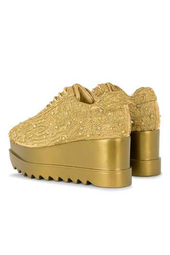Shop Anaar Gold Wink And Clink Embroidered Wedge Sneakers Shop_Anaar_Gold Wink And Clink Embroidered Wedge Sneakers