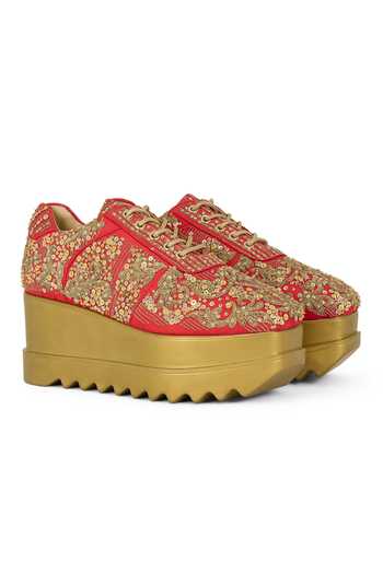 Anaar Red Jodi And Co Embellished Sneakers Online at Aza Fashions Anaar_Red Jodi And Co Embellished Sneakers _Online_at_Aza_Fashions
