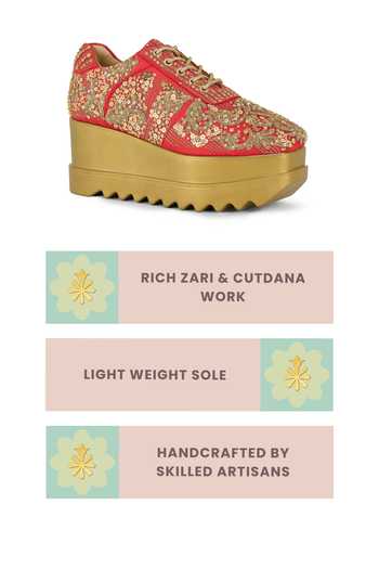 Shop Anaar Red Jodi And Co Embellished Sneakers Online at Aza Fashions Shop_Anaar_Red Jodi And Co Embellished Sneakers _Online_at_Aza_Fashions