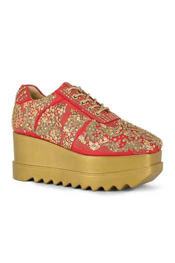 Shop Anaar Red Jodi And Co Embellished Sneakers Shop_Anaar_Red Jodi And Co Embellished Sneakers