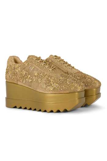 Shop Anaar Gold Dastoor Zari And Cutdana Embellished Sneakers Online at Aza Fashions Shop_Anaar_Gold Dastoor Zari And Cutdana Embellished Sneakers _Online_at_Aza_Fashions
