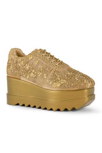 Buy Anaar Gold Dastoor Zari And Cutdana Embellished Sneakers Buy_Anaar_Gold Dastoor Zari And Cutdana Embellished Sneakers