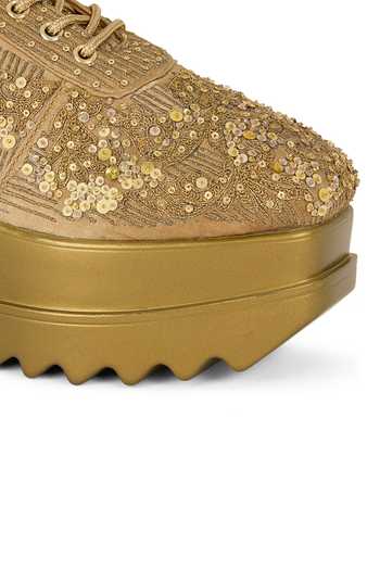 Shop Anaar Gold Dastoor Zari And Cutdana Embellished Sneakers Shop_Anaar_Gold Dastoor Zari And Cutdana Embellished Sneakers