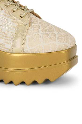 Shop Anaar Gold Toast And Twirl Brocade Sneakers Shop_Anaar_Gold Toast And Twirl Brocade Sneakers
