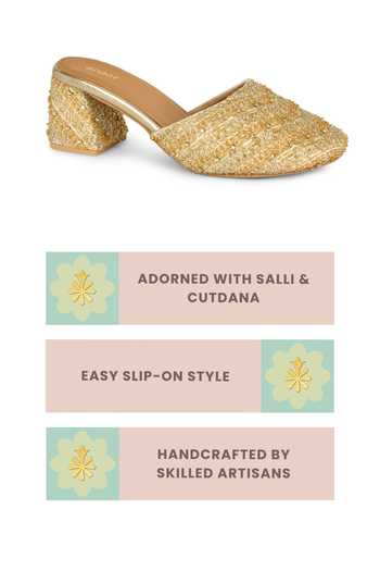 Anaar Gold Ditsy Ritzy Satin Heels at Aza Fashions Anaar_Gold Ditsy Ritzy Satin Heels _at_Aza_Fashions