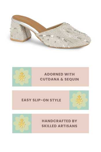 Buy Anaar Silver Electric Rani Geometric Pattern Heels Buy_Anaar_Silver Electric Rani Geometric Pattern Heels
