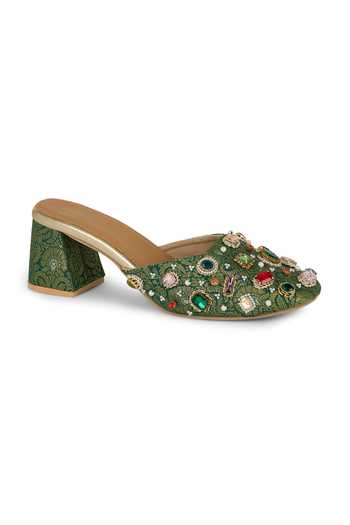 Anaar Emerald Green Rangrez Brocade Block Heels Online at Aza Fashions Anaar_Emerald Green Rangrez Brocade Block Heels _Online_at_Aza_Fashions