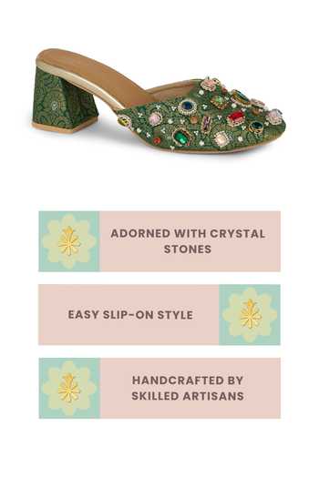 Buy Anaar Emerald Green Rangrez Brocade Block Heels Buy_Anaar_Emerald Green Rangrez Brocade Block Heels