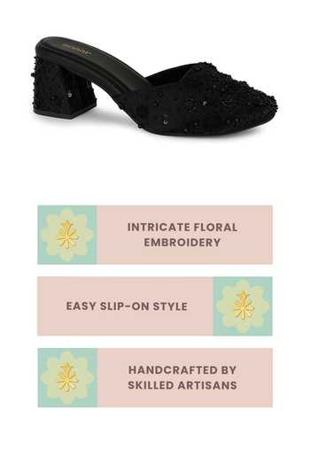 Anaar Black Hot Mess Floral Motif Heels at Aza Fashions Anaar_Black Hot Mess Floral Motif Heels _at_Aza_Fashions