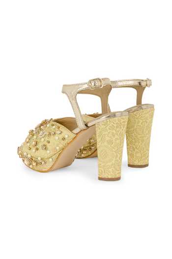 Buy Anaar Gold Blockbuster Babes Pearl Embellished Heels Online at Aza Fashions Buy_Anaar_Gold Blockbuster Babes Pearl Embellished Heels _Online_at_Aza_Fashions