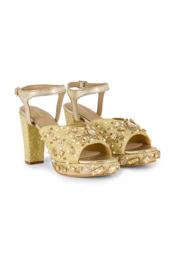 Shop Anaar Gold Blockbuster Babes Pearl Embellished Heels Online at Aza Fashions Shop_Anaar_Gold Blockbuster Babes Pearl Embellished Heels _Online_at_Aza_Fashions