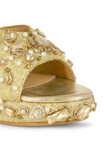 Buy Anaar Gold Blockbuster Babes Pearl Embellished Heels Buy_Anaar_Gold Blockbuster Babes Pearl Embellished Heels