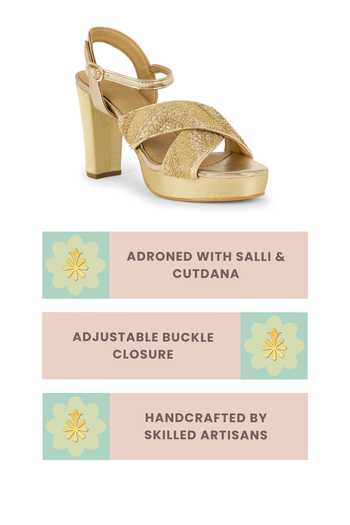 Buy Anaar Gold Wild Child Embellished Platform Heels Online at Aza Fashions Buy_Anaar_Gold Wild Child Embellished Platform Heels _Online_at_Aza_Fashions