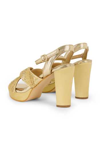 Shop Anaar Gold Wild Child Embellished Platform Heels Online at Aza Fashions Shop_Anaar_Gold Wild Child Embellished Platform Heels _Online_at_Aza_Fashions
