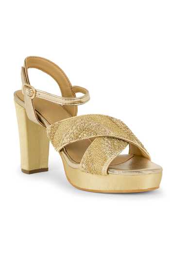 Shop Anaar Gold Wild Child Embellished Platform Heels Shop_Anaar_Gold Wild Child Embellished Platform Heels