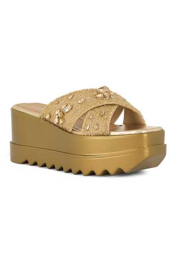 Shop Anaar Gold Shimmerville Strap Embellished Heels Online at Aza Fashions Shop_Anaar_Gold Shimmerville Strap Embellished Heels _Online_at_Aza_Fashions