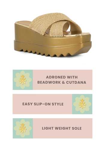 Shop Anaar Gold Jhilmil Zardozi Work Wedges Online at Aza Fashions Shop_Anaar_Gold Jhilmil Zardozi Work Wedges _Online_at_Aza_Fashions