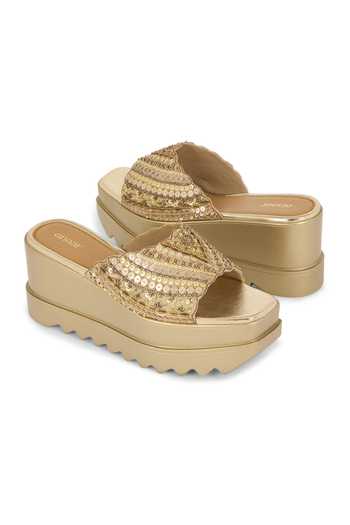Anaar Gold Spellbound Embellished Platform Wedge Heels at Aza Fashions Anaar_Gold Spellbound Embellished Platform Wedge Heels _at_Aza_Fashions