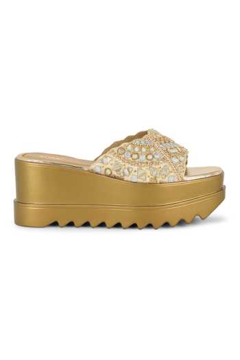 Buy Anaar Gold Naaz Brocade Embellished Wedge Platform Slip-on Heels Online at Aza Fashions Buy_Anaar_Gold Naaz Brocade Embellished Wedge Platform Slip-on Heels _Online_at_Aza_Fashions
