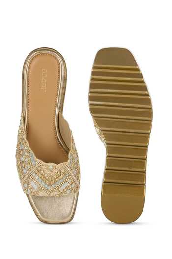 Anaar Naaz Brocade Embellished Wedge Platform Slip-On Heels
