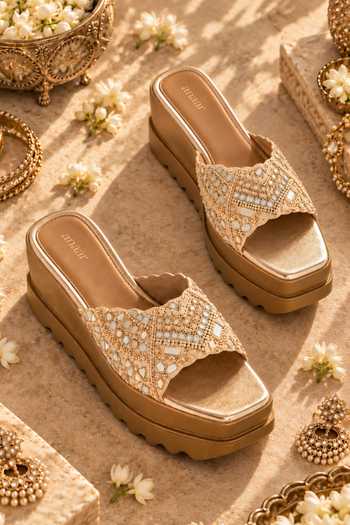 Anaar Naaz Brocade Embellished Wedge Platform Slip-On Heels