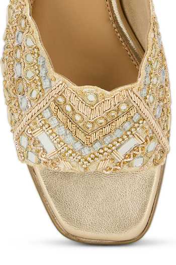 Buy Anaar Gold Naaz Brocade Embellished Wedge Platform Slip-on Heels Buy_Anaar_Gold Naaz Brocade Embellished Wedge Platform Slip-on Heels