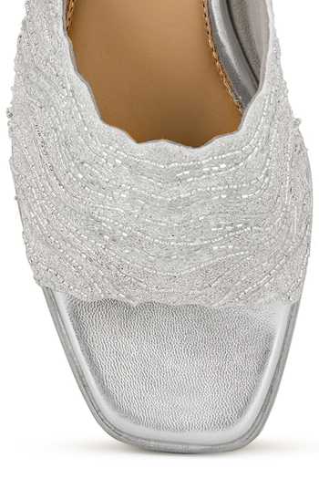 Buy Anaar Silver Clara Embroidered Heels Buy_Anaar_Silver Clara Embroidered Heels