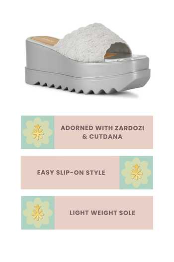 Shop Anaar Silver Clara Embroidered Heels Shop_Anaar_Silver Clara Embroidered Heels