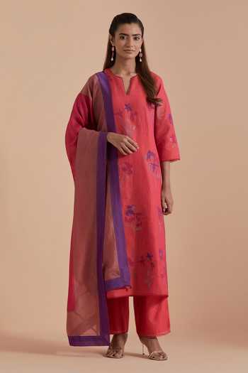 Kora Silk Chanderi Embroidered Kurta Set 