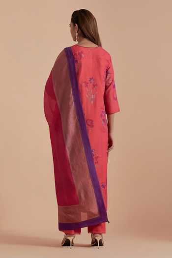 Kora Silk Chanderi Embroidered Kurta Set 