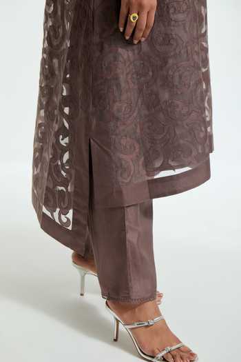 Buy_Kora_Grey Silk Collared Neck Embroidered Jacket And Pant Set 