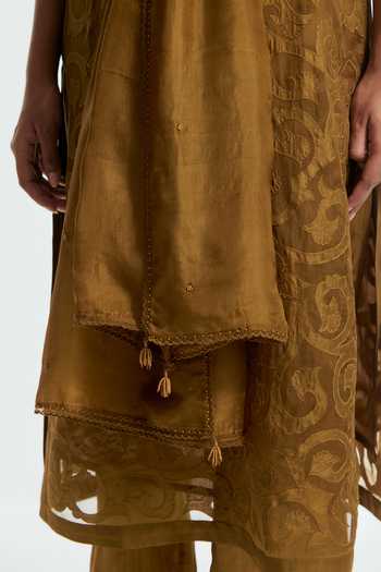 Buy Kora Olive Green Silk, Organza Round Neck Embroidered Kurta Set Online at Aza Fashions Buy_Kora_Olive Green Silk, Organza Round Neck Embroidered Kurta Set _Online_at_Aza_Fashions