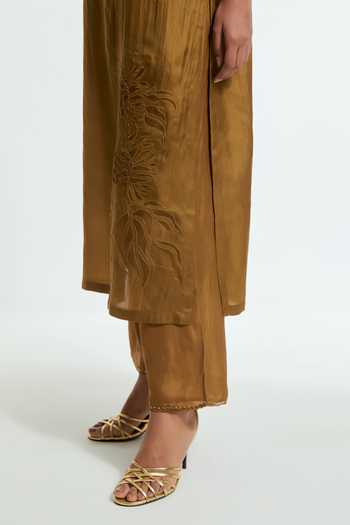 Buy Kora Olive Green , Organza Round Neck, Yes Applique Embroidered Kurta Set Buy_Kora_Olive Green , Organza Round Neck, Yes Applique Embroidered Kurta Set