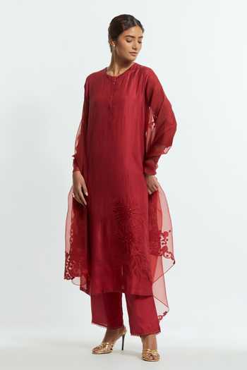 Kora Silk Embroidered Kurta Set 