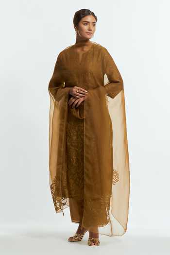 Kora Silk Applique Work Kurta Set 
