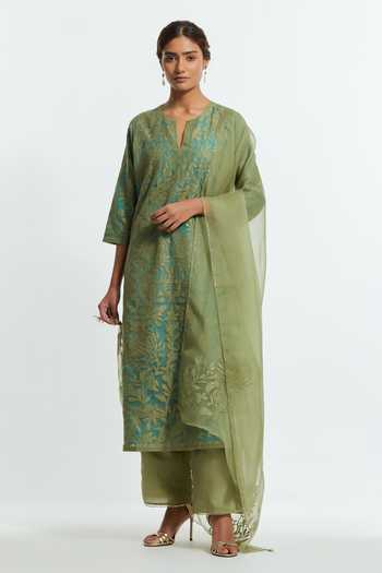Kora Applique Work Straight Kurta Set 
