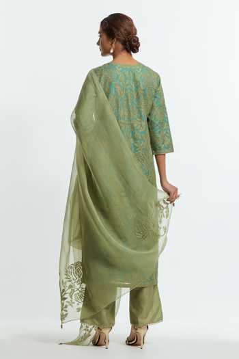 Kora Applique Work Straight Kurta Set 