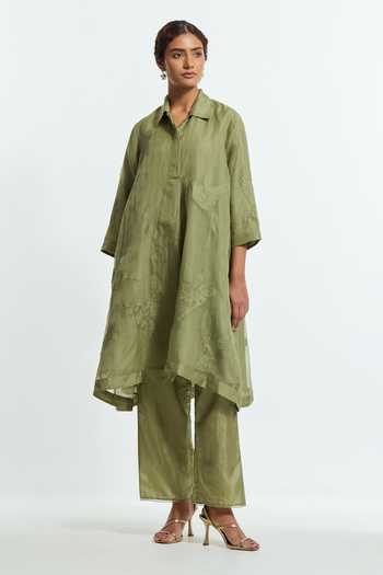 Kora Bird Embroidered A-Line Kurta With Pant 