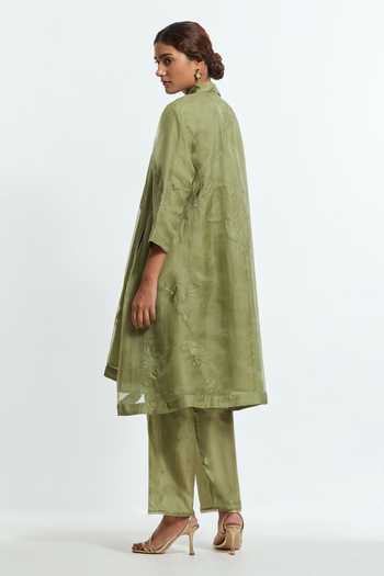 Kora Bird Embroidered A-Line Kurta With Pant 
