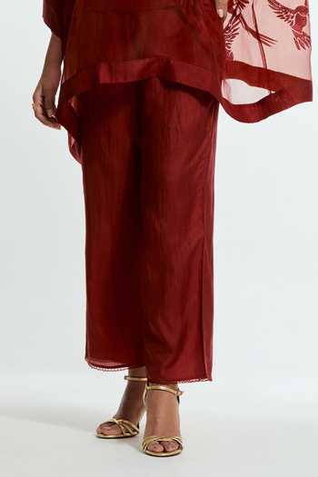 Buy Kora Red Silk Round Neck Embroidered Kaftan With Pant Online at Aza Fashions Buy_Kora_Red Silk Round Neck Embroidered Kaftan With Pant _Online_at_Aza_Fashions