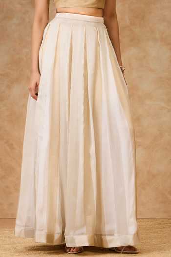 Buy_Needleten_Ivory Organza, Viscose, Tissue Box Pleated Skirt 