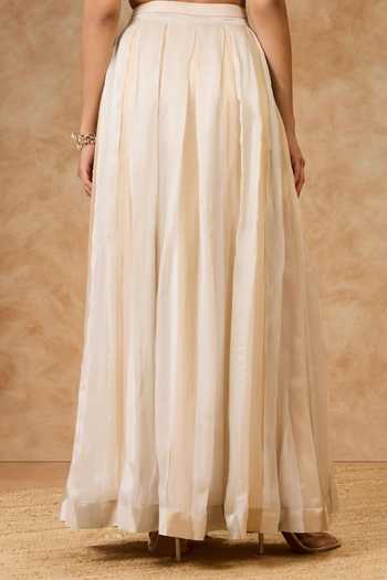 Shop_Needleten_Ivory Organza, Viscose, Tissue Box Pleated Skirt 