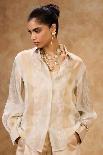 Needleten Ivory & Gold Striped Shirt 