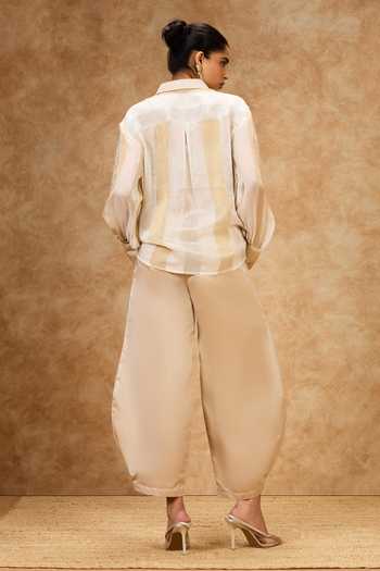 Needleten Ivory & Gold Striped Shirt 